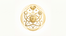 A gold circular emblem featuring a gift box, diamond, stars, and floral motifs on a light cream background.